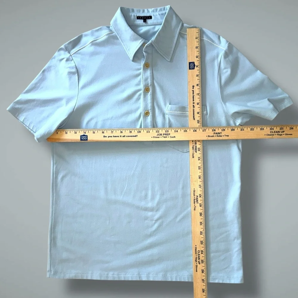 Theory Men’s Blue Popover Polo Shirt M | 4-Button Placket, Chest Pocket - Picture 12 of 14